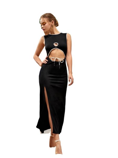 x round studio cut out drawstring contrast binding split thigh dress u2tq#, Black;gray
x round studio cut out drawstring contrast binding split thigh dress u2tq#, Black;gray