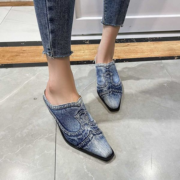 luxury paris classic design spring new pointed deep mouth thick high-heeled denim outer wear baotou slippers shoes for women designer elling, Black
luxury paris classic design spring new pointed deep mouth thick high-heeled denim outer wear baotou slippers shoes for women designer elling, Black