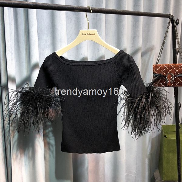 women's knits & tees off shoulder t-shirt women's summer round neck medium sleeve feather stitching fairy's sweater is thin, White
women's knits & tees off shoulder t-shirt women's summer round neck medium sleeve feather stitching fairy's sweater is thin, White