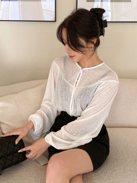 dazy solid button front sheer c8ay#, White