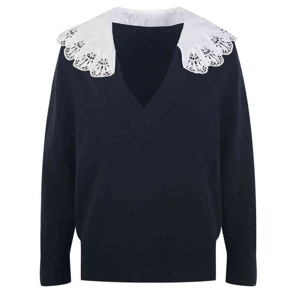 women's knits tees spliced hollow pullover sweater autumn long sleeved sweater baby collar lace women's wear 6ttv, White
women's knits tees spliced hollow pullover sweater autumn long sleeved sweater baby collar lace women's wear 6ttv, White