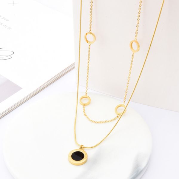 multilayered clover circle pendant necklace gold stainless steel necklaces jewelry for gift, Silver
multilayered clover circle pendant necklace gold stainless steel necklaces jewelry for gift, Silver