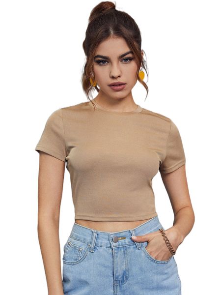 solid ribbed knit crop tee o1gd#, White
solid ribbed knit crop tee o1gd#, White