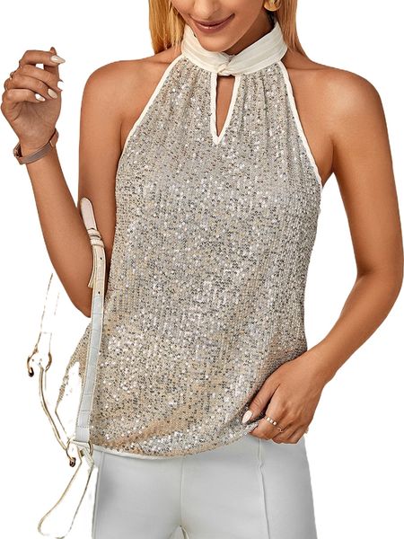 emery rose cut out contrast binding sequin halter u2vw#, White
emery rose cut out contrast binding sequin halter u2vw#, White