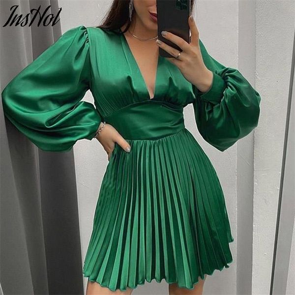 women solid retro satin pleated v neck lantern sleeve mini dress spring female fashion zipper high waist a line dress 220317, Black;gray
women solid retro satin pleated v neck lantern sleeve mini dress spring female fashion zipper high waist a line dress 220317, Black;gray