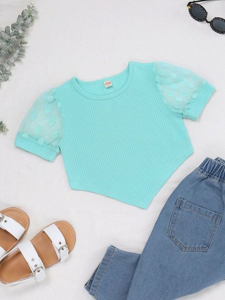 toddler girls contrast dobby mesh asymmetrical hem tee she, Blue