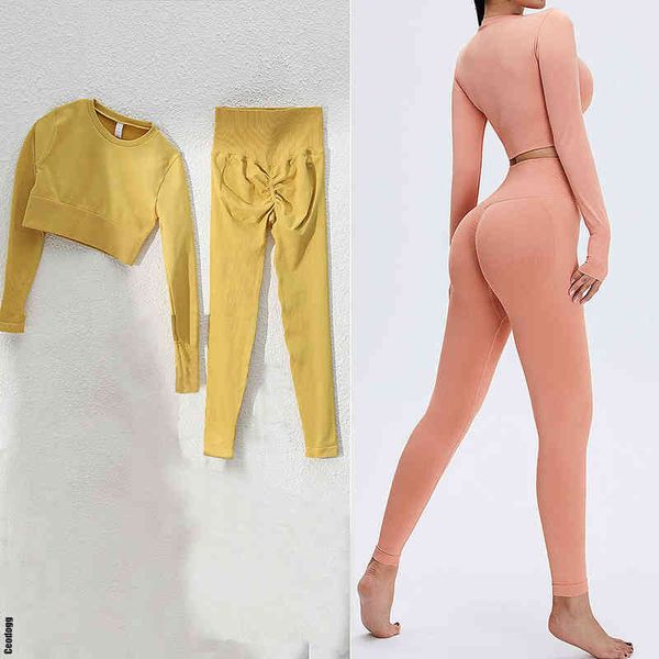 2022 seamless scrunch yoga set fitness sports 2 piece set women long sleeve crop gym running leggings workout sportswear t220725, White;red
2022 seamless scrunch yoga set fitness sports 2 piece set women long sleeve crop gym running leggings workout sportswear t220725, White;red