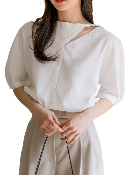 dazy-less cut out batwing sleeve blouse i09u#, White 
dazy-less cut out batwing sleeve blouse i09u#, White