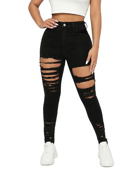 high waist cut out ripped skinny jeans n5rf#, Blue