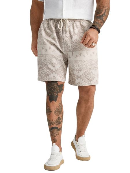 extended sizes men floral & geo print drawstring waist shorts o6oe#, White;black