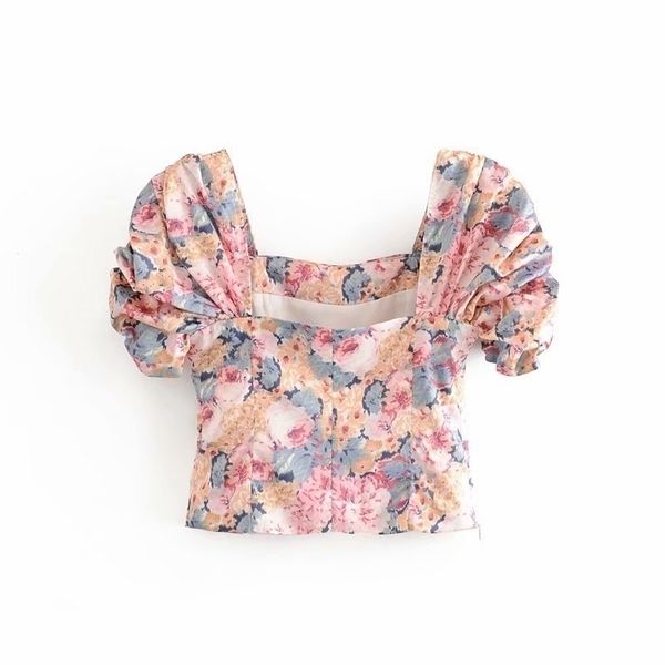 cs627 womens design pleated short sleeve square neck floral print short blouse ladies summer casual crop y200622, White
cs627 womens design pleated short sleeve square neck floral print short blouse ladies summer casual crop y200622, White