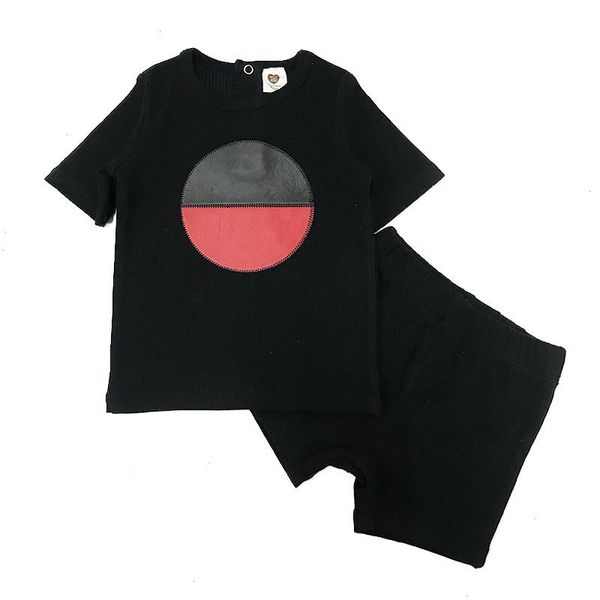 clothes 2pcs set ribbed kids boy girls round neck black circle patches for summer, White
clothes 2pcs set ribbed kids boy girls round neck black circle patches for summer, White