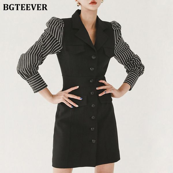 stylish patchwork striped women mini dress single-breasted full sleeve slim female bodycon dress ladies vestidos 2021, Black;gray 
stylish patchwork striped women mini dress single-breasted full sleeve slim female bodycon dress ladies vestidos 2021, Black;gray