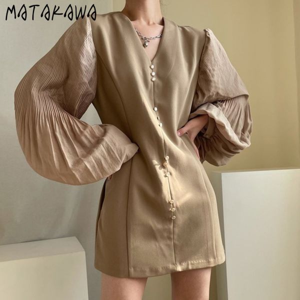 french vneck femme robe small breasted woman dress stitching pleated lantern sleeve mini dresses for women 210506, Black;gray
french vneck femme robe small breasted woman dress stitching pleated lantern sleeve mini dresses for women 210506, Black;gray