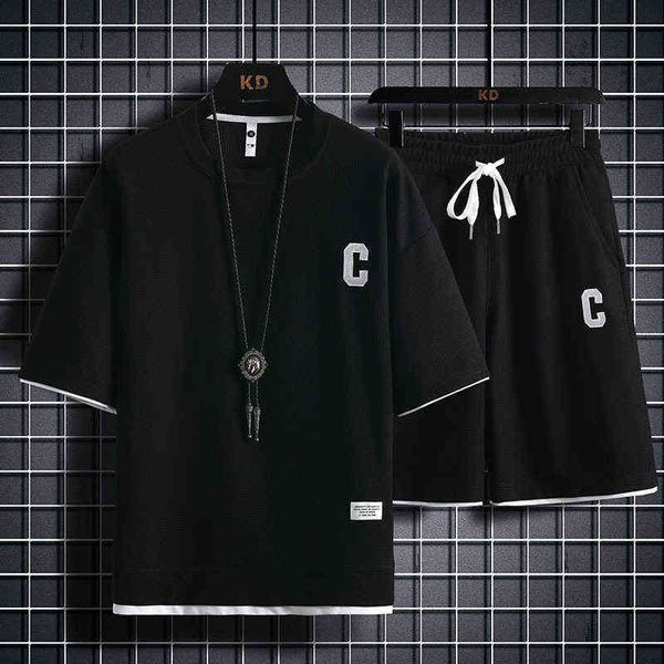 waffle suit men's summer ice silk short sleeve shorts loose fashion brand t-shirt fake two pieces leisure sports set, White;black
waffle suit men's summer ice silk short sleeve shorts loose fashion brand t-shirt fake two pieces leisure sports set, White;black