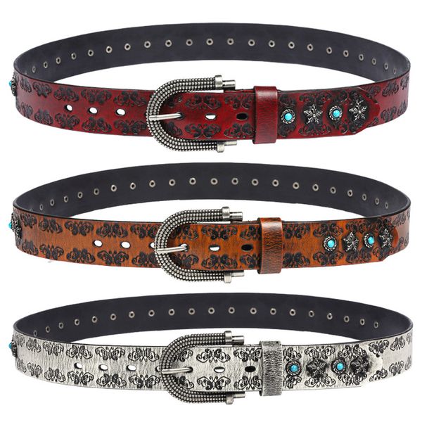 fashion classic men's designer belt women's casual flat buckle retro embossed willow nail turquoise inlaid high-grade leather deco, Black;brown
fashion classic men's designer belt women's casual flat buckle retro embossed willow nail turquoise inlaid high-grade leather deco, Black;brown
