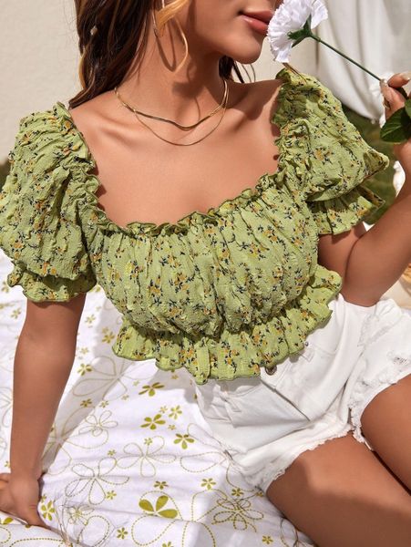 scoop neck ditsy floral b9ak#, White