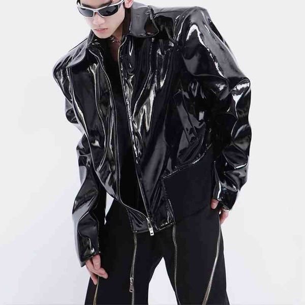 men spring black soft faux leather jacket 2022 mens hip hop jacket liquid metal leather male streetwear oversized clothes t220728
men spring black soft faux leather jacket 2022 mens hip hop jacket liquid metal leather male streetwear oversized clothes t220728