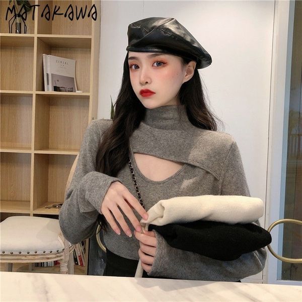 korean slim woman tshirts half high neck hollow out thickened longsleeved tshirt women 210506, White
korean slim woman tshirts half high neck hollow out thickened longsleeved tshirt women 210506, White
