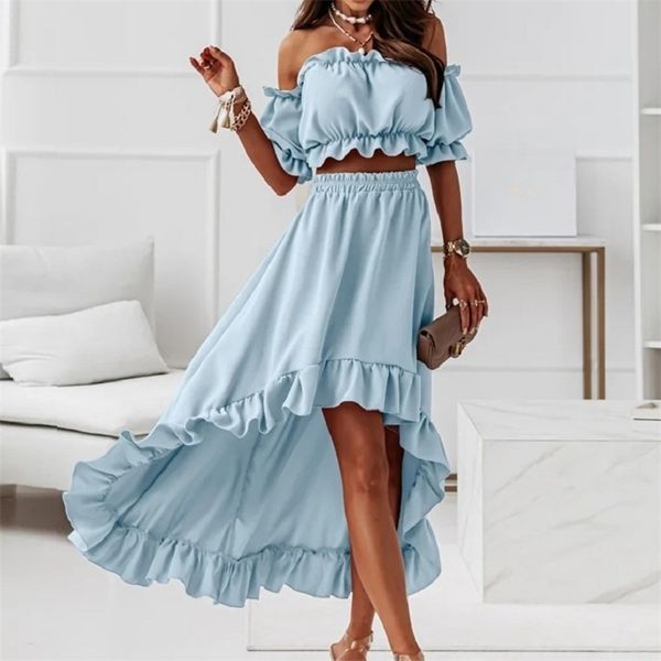 summer womans skirt sets solid strapless elastic waistless ruffle short puff sleeve skirt casual party 2piece suit 220527, White
summer womans skirt sets solid strapless elastic waistless ruffle short puff sleeve skirt casual party 2piece suit 220527, White