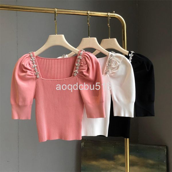 women's knits & tees nanyou women's knitwear spring and summer goddess heavy industry diamond studded short sleeve square neck sli, White
women's knits & tees nanyou women's knitwear spring and summer goddess heavy industry diamond studded short sleeve square neck sli, White