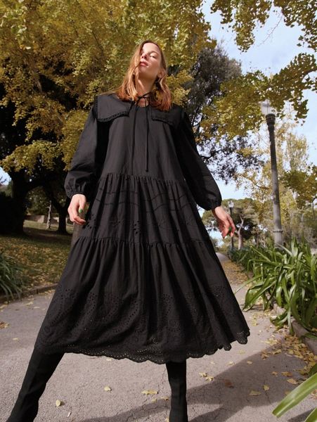 sailor collar lantern sleeve schiffy dress x5en#, Black;gray
sailor collar lantern sleeve schiffy dress x5en#, Black;gray