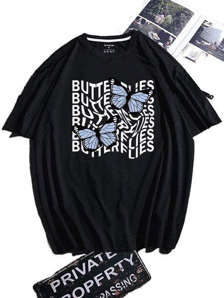 men butterfly and letter graphic tee q3oe#, White;black
men butterfly and letter graphic tee q3oe#, White;black