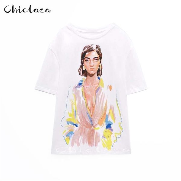 chiclaza summer women european and american style leisure printing t shirt female round neck short sleeves white cotton 220628
chiclaza summer women european and american style leisure printing t shirt female round neck short sleeves white cotton 220628