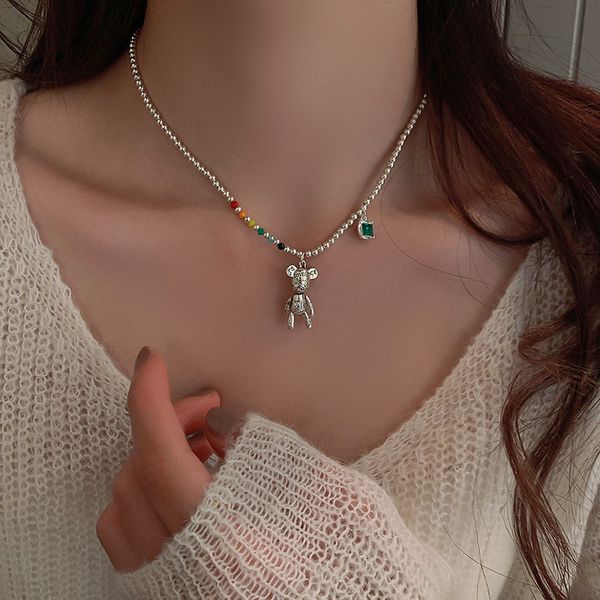 cartoon bear green square diamond pendant necklace korean ins internet celebrity small beads sweater chain fashion all-match necklace, Silver
cartoon bear green square diamond pendant necklace korean ins internet celebrity small beads sweater chain fashion all-match necklace, Silver