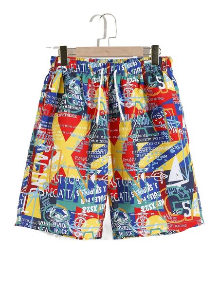 men graffiti print drawstring waist shorts q3g0#, White;black