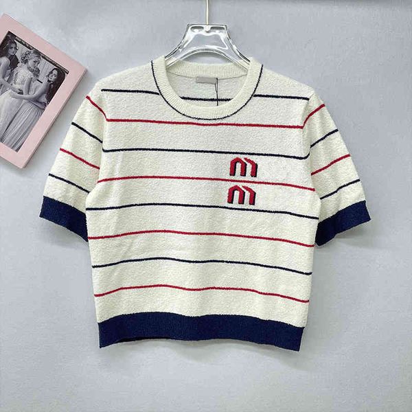 women's knits tees family stripe short sleeve t-shirt women's round neck pullover temperament embroidered towel fabric knitted t, White
women's knits tees family stripe short sleeve t-shirt women's round neck pullover temperament embroidered towel fabric knitted t, White
