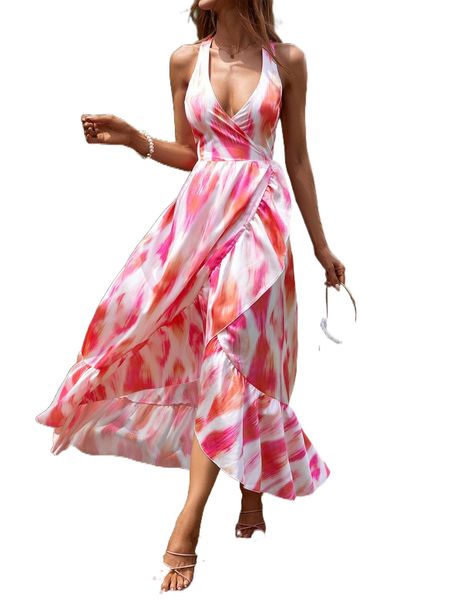 graphic print criss cross cut out back knot side wrap hem dress 48yf#, Black;gray
graphic print criss cross cut out back knot side wrap hem dress 48yf#, Black;gray