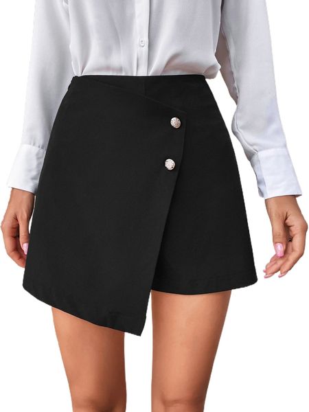 button detail wrap front shorts 59jg#, White;black 
button detail wrap front shorts 59jg#, White;black