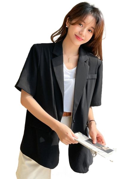 dazy solid lapel neck flap detail blazer m2t2#, White