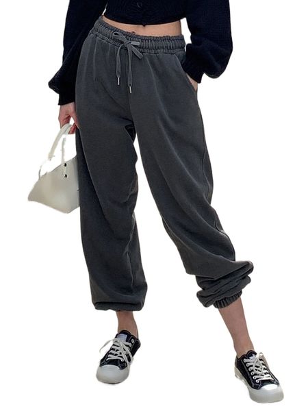 dazy drawstring waist slant pockets sweatpants m1pd#, Black;white
