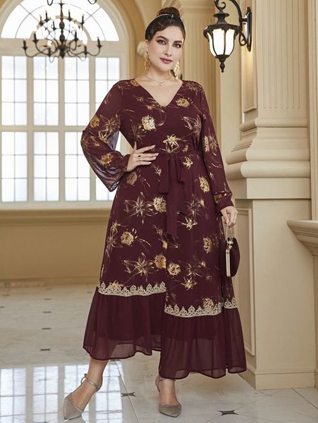 plus random gold floral print appliques belted chiffon dress x1i8#, Black
plus random gold floral print appliques belted chiffon dress x1i8#, Black