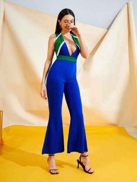 x anyeliza fortune plunge neck lace up back flare leg colorblock jumpsuit m7cv#, Black;white
x anyeliza fortune plunge neck lace up back flare leg colorblock jumpsuit m7cv#, Black;white