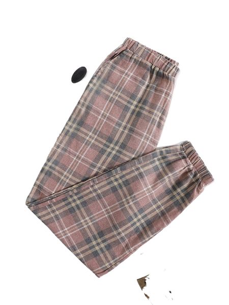 slant pocket tartan pants q1pt#, Black;white