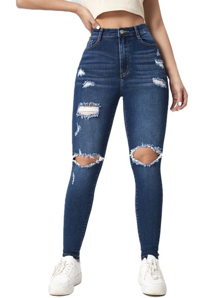 high waist ripped skinny jeans f4wh#, Blue