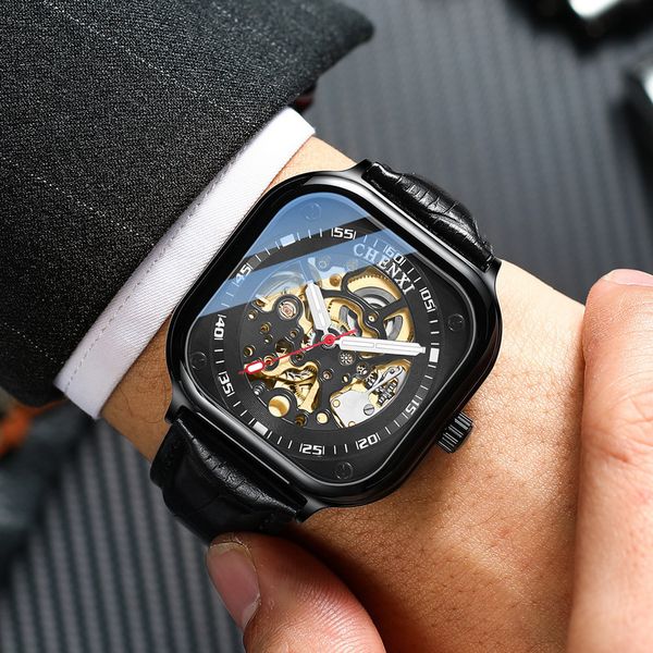 tiktok square fashion new automaton mechanical watch waterproof hollowed male watch, Slivery;brown
tiktok square fashion new automaton mechanical watch waterproof hollowed male watch, Slivery;brown