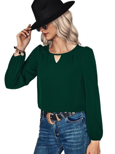 keyhole neck lantern sleeve blouse 41us#, White 
keyhole neck lantern sleeve blouse 41us#, White