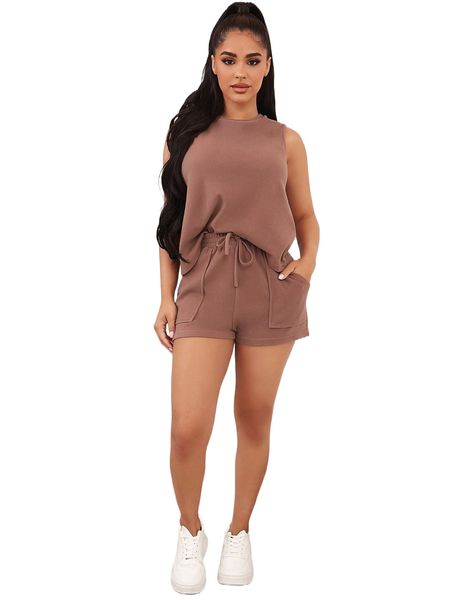 drawstring waist slant pocket lounge set u9dj#, Black;red