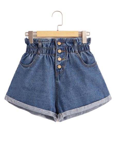 paperbag rolled hem denim shorts x08s#, White;black