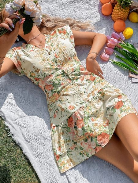 random floral print half button ruffle hem dress 63jk#, Black;gray
random floral print half button ruffle hem dress 63jk#, Black;gray