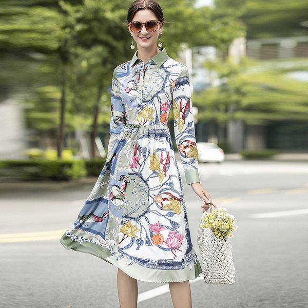 women's runway dresses turn down collar 3/4 sleeves printed fashion casual designer dress vestidos, Black
women's runway dresses turn down collar 3/4 sleeves printed fashion casual designer dress vestidos, Black