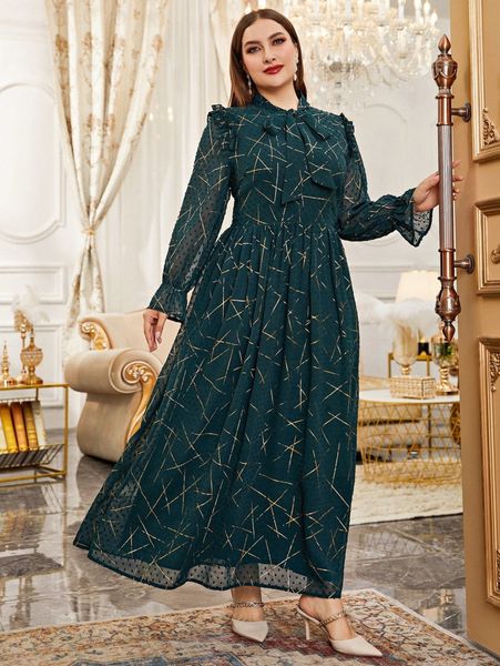 plus swiss dot geo print flounce sleeve tie neck dress z0pm#, Black
plus swiss dot geo print flounce sleeve tie neck dress z0pm#, Black