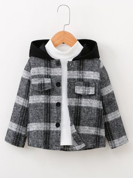 toddler boys plaid hooded overcoat she01, Blue;gray 
toddler boys plaid hooded overcoat she01, Blue;gray