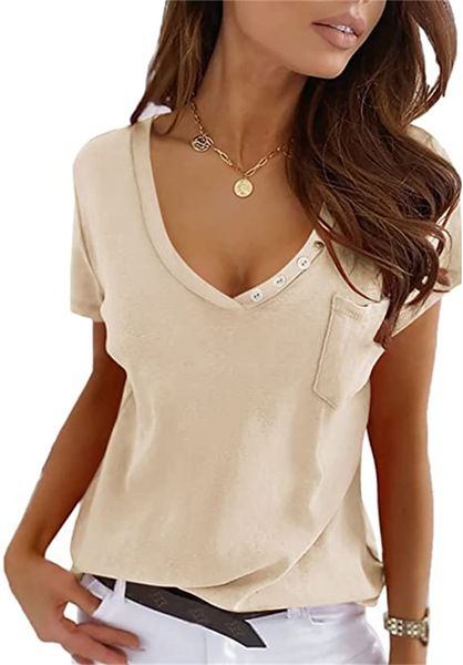 & tees blouse summer v-neck short sleeve t-shirt casual basic solid color t-shirt with pocket, White
& tees blouse summer v-neck short sleeve t-shirt casual basic solid color t-shirt with pocket, White