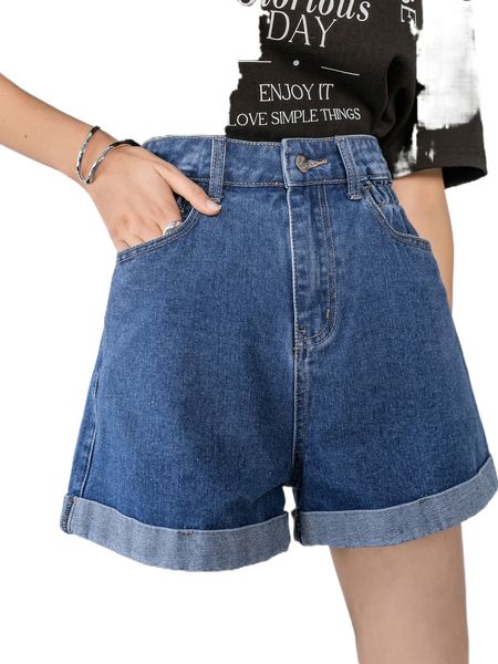 dazy high waist roll up hem denim shorts w9mm#, White;black