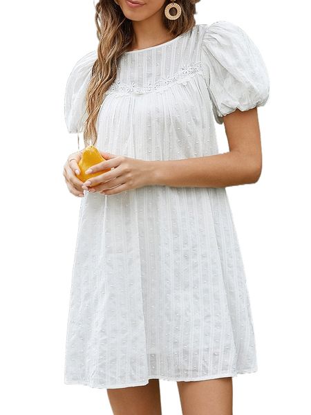 swiss dot guipure lace panel puff sleeve smock dress e42o#, Black;gray
swiss dot guipure lace panel puff sleeve smock dress e42o#, Black;gray